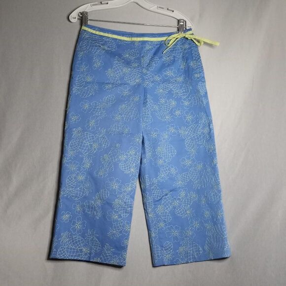 Talbots Stretch Blue/Lime Pineapple/Floral Detail Capris Women's Size 8 Petite - Picture 3 of 8
